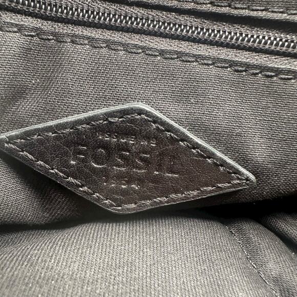 Fossil Black Pebbled Leather Satchel Crossbody Bag Silver Hardware Key Charm - Picture 11 of 14